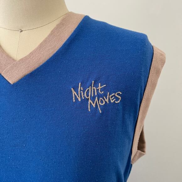 Vintage 80s Blue Night Moves Sleeveless Ringer Midi Nightgown / Dress / S M - Picture 8 of 8